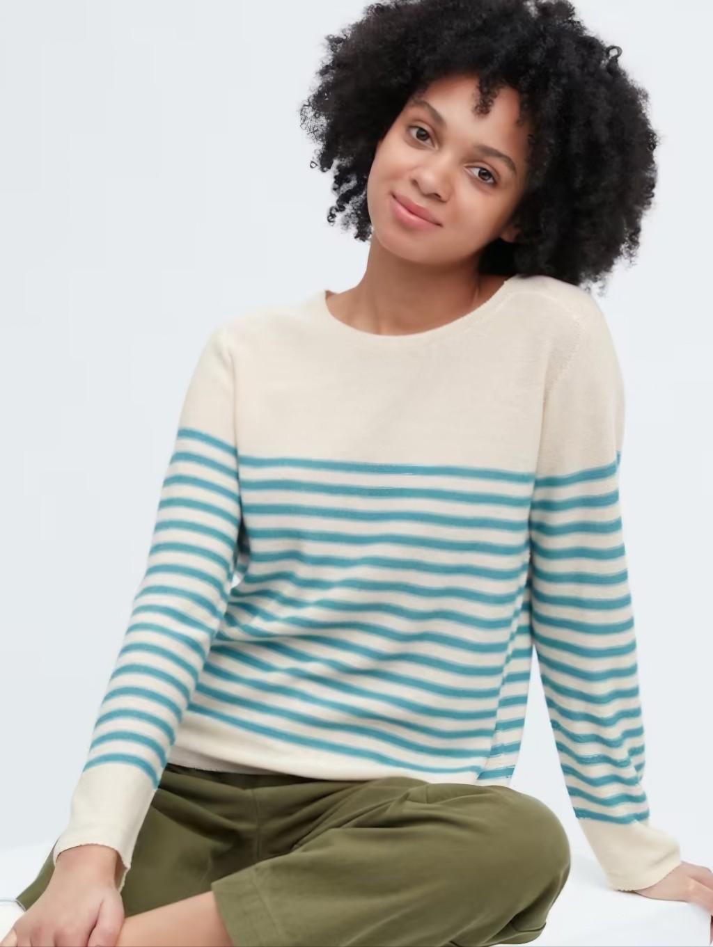 Uniqlo Ines De La Fressange 3d Knit Stripe Boatneck Sweater Linen Blend Size S.